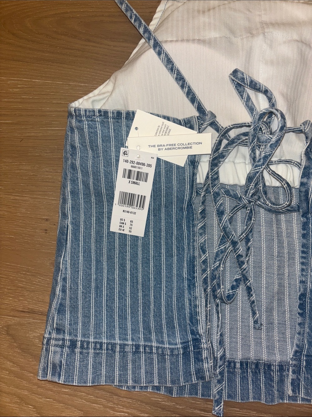 A&F Bra-Free Linen-Blend Denim Tie-Back Cami XS - Picture 6 of 6